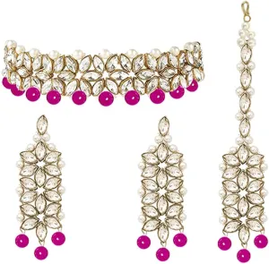 Aheli Gold Plated Kundan Jewelry Necklace with Earring Set Gift for Women