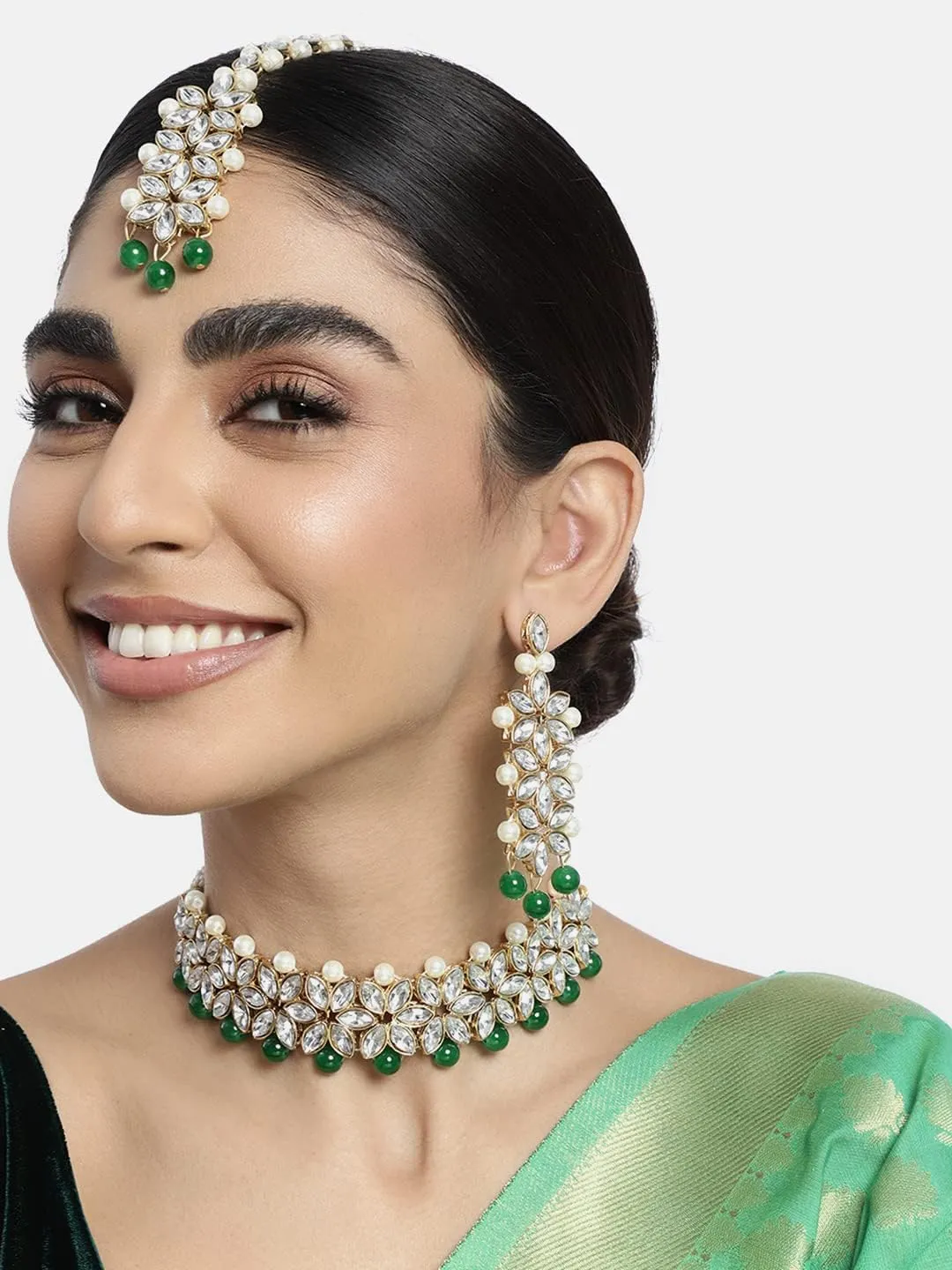 Aheli Gold Plated Kundan Jewelry Necklace with Earring Set Gift for Women