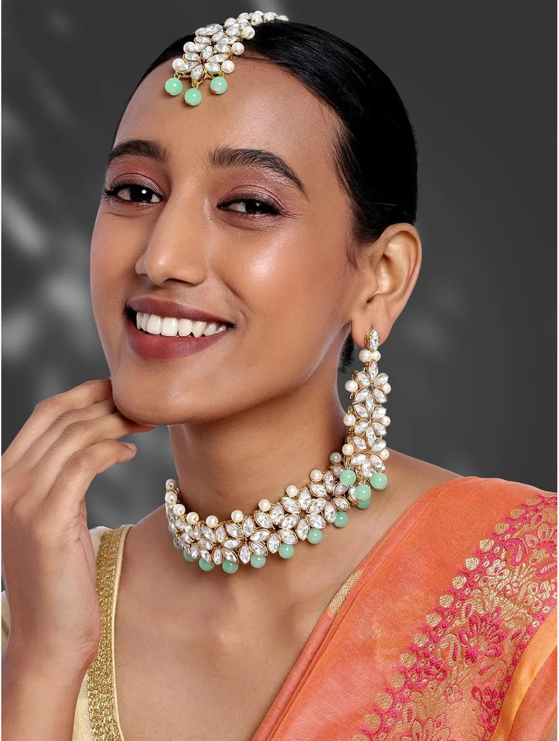 Aheli Gold Plated Kundan Jewelry Necklace with Earring Set Gift for Women