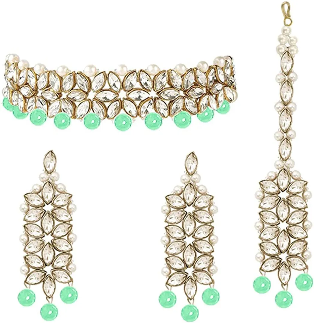 Aheli Gold Plated Kundan Jewelry Necklace with Earring Set Gift for Women