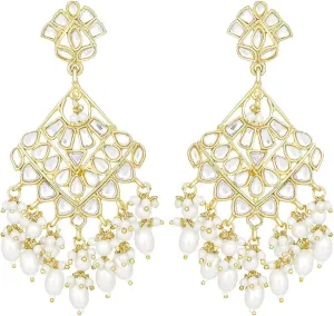 Aheli Gold Plated Kundan Studded Big Stud Earrings Ethnic Fashion Stylish Jewellery Gift for Women