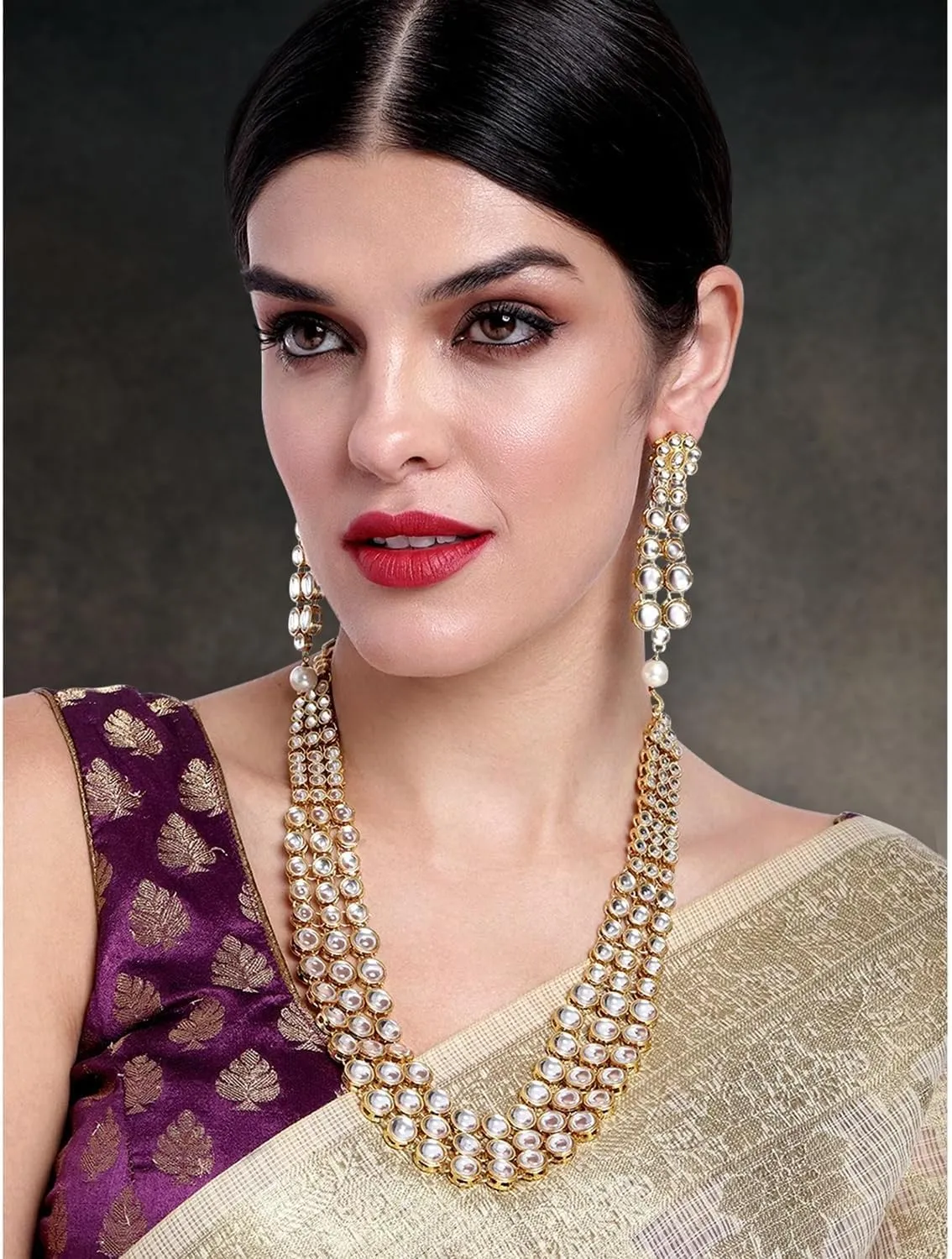 Aheli Indian Bollywood Style Wedding Party Faux Kundan Necklace with Earrings Set Ethnic Fashion Jewelry Gift for Women