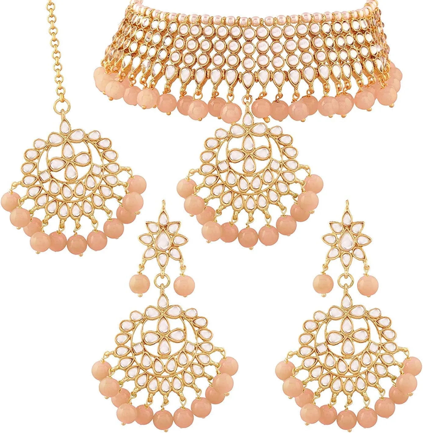 Aheli Indian Traditional Maang Tikka with Kundan Necklace Earrings Set Ethnic Wedding Party Designer Jewelry Gift for Women