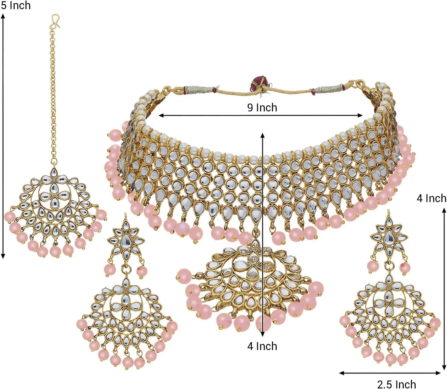 Aheli Indian Traditional Maang Tikka with Kundan Necklace Earrings Set Ethnic Wedding Party Designer Jewelry Gift for Women
