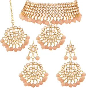 Aheli Indian Traditional Maang Tikka with Kundan Necklace Earrings Set Ethnic Wedding Party Designer Jewelry Gift for Women
