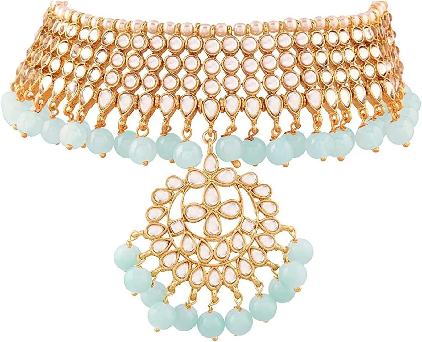 Aheli Indian Traditional Maang Tikka with Kundan Necklace Earrings Set Ethnic Wedding Party Designer Jewelry Gift for Women