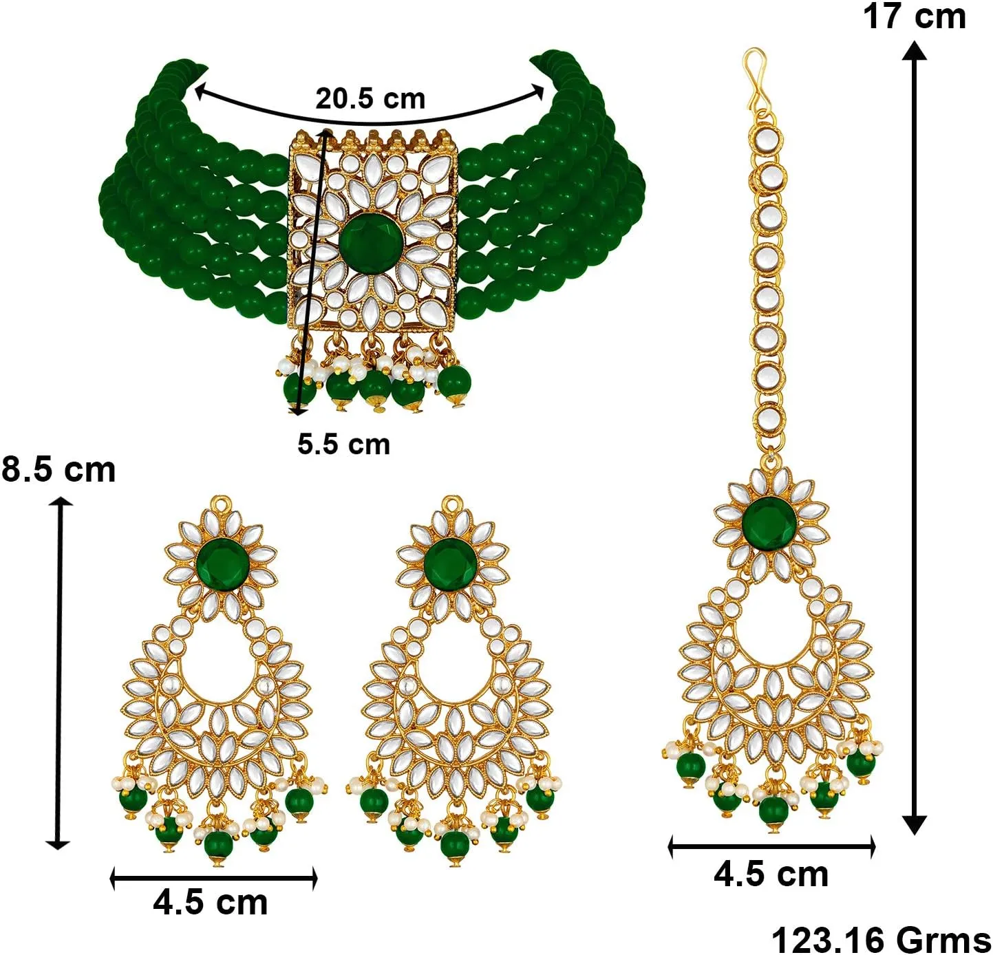 Aheli Jodha Akbar Faux Kundan Faux Pearl Choker Necklace with Earring Maang Tikka Indian Traditional Bollywood Bridal Jewelry Set Gift for Women