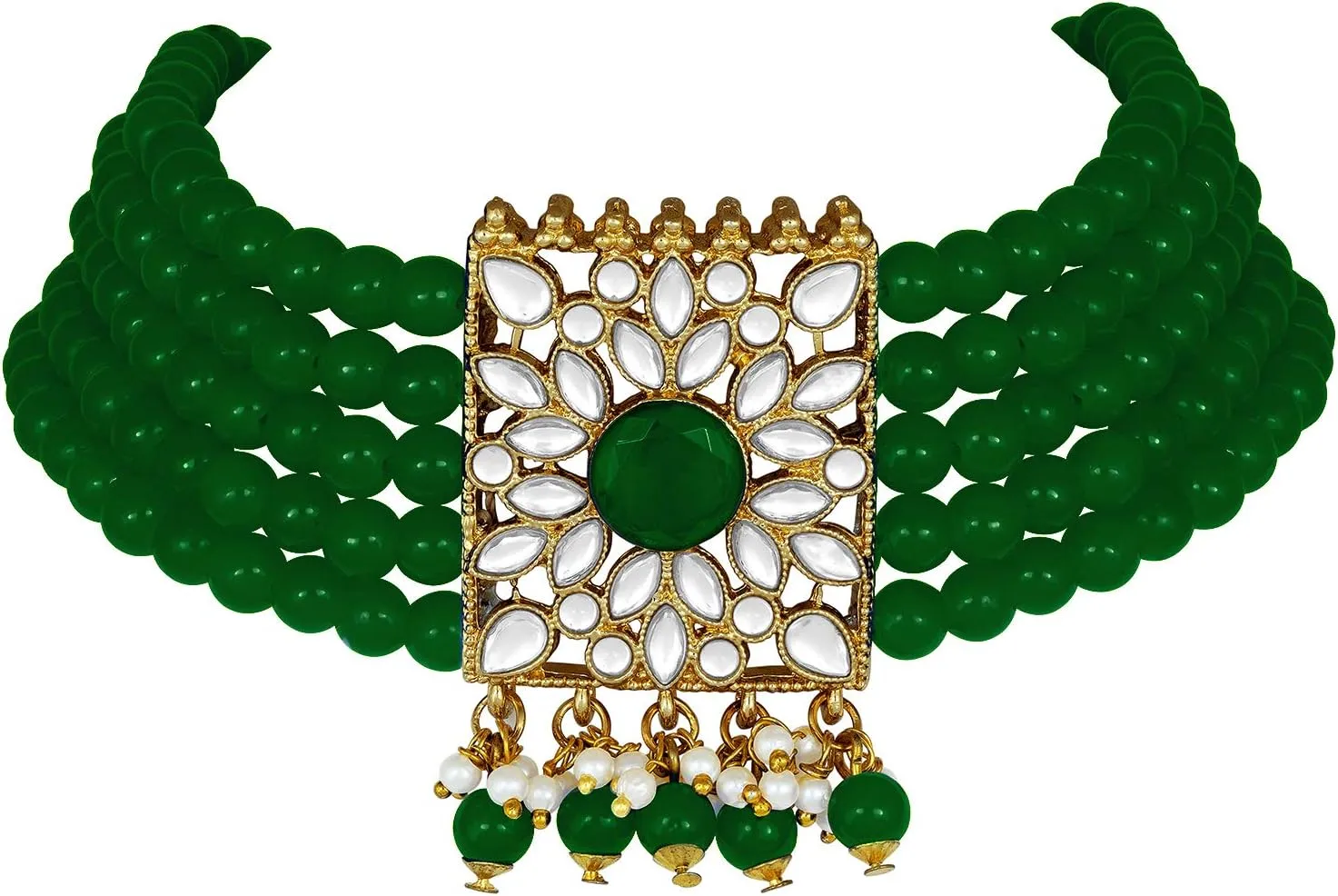 Aheli Jodha Akbar Faux Kundan Faux Pearl Choker Necklace with Earring Maang Tikka Indian Traditional Bollywood Bridal Jewelry Set Gift for Women