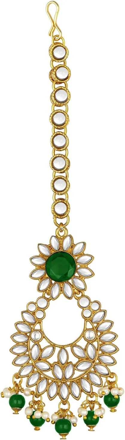 Aheli Jodha Akbar Faux Kundan Faux Pearl Choker Necklace with Earring Maang Tikka Indian Traditional Bollywood Bridal Jewelry Set Gift for Women