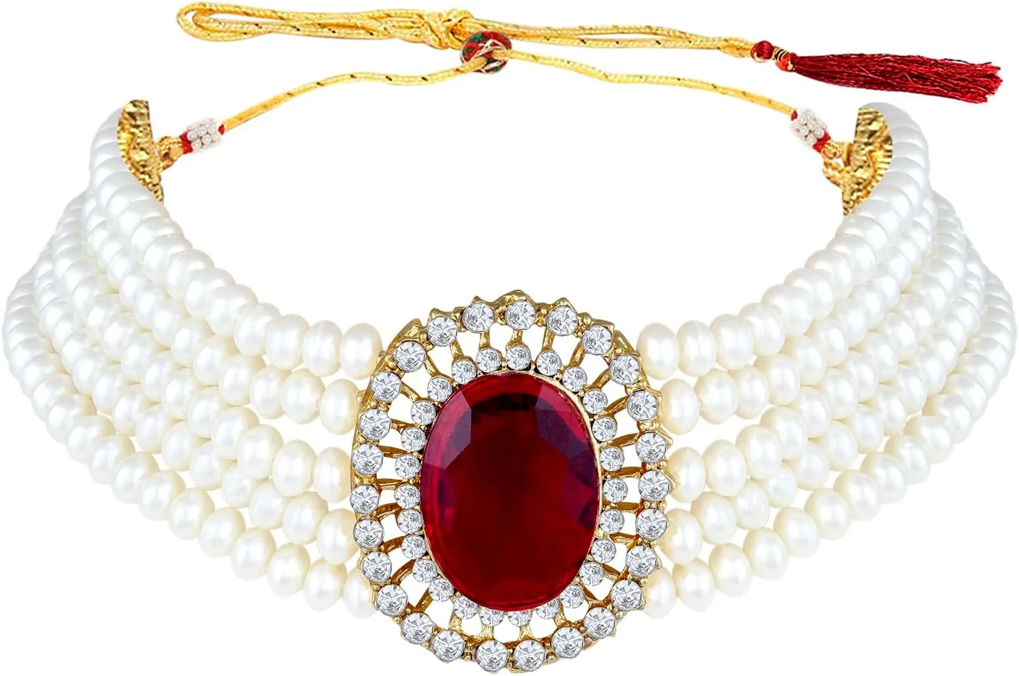 Aheli Kundan Pearl Choker Multi Layered Beaded Necklace Earrings Set Indian Traditional Wedding Jewelry Gift for Women