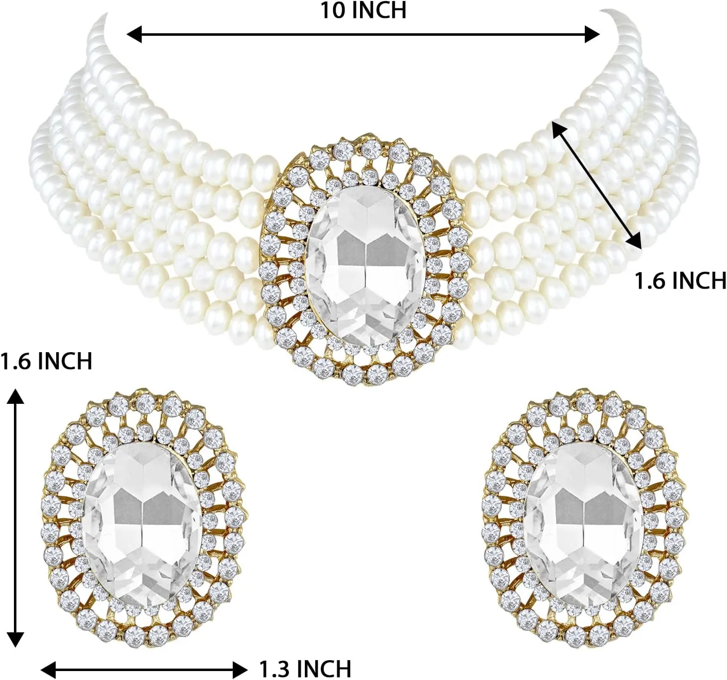 Aheli Kundan Pearl Choker Multi Layered Beaded Necklace Earrings Set Indian Traditional Wedding Jewelry Gift for Women