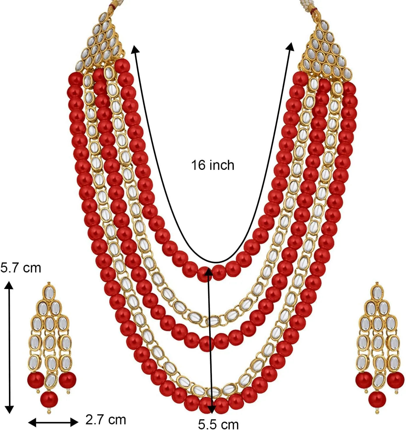Aheli Kundan Pearl Long Multi Layered Necklace Earrings Set Indian Wedding Jewelry Gift for Women
