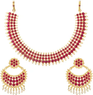 Aheli Traditional Faux Stone Studded Nekclace Earrings Set Bollywood Wedding Ethinc Party Fashion Jewelry Gift for Women
