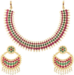 Aheli Traditional Faux Stone Studded Nekclace Earrings Set Bollywood Wedding Ethinc Party Fashion Jewelry Gift for Women
