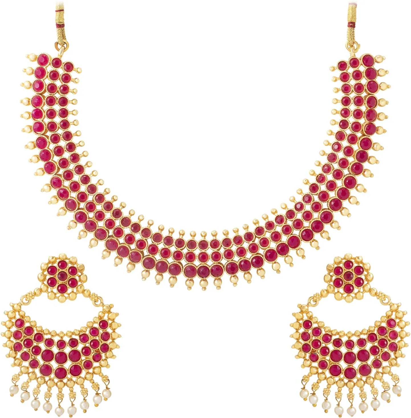 Aheli Traditional Faux Stone Studded Nekclace Earrings Set Bollywood Wedding Ethinc Party Fashion Jewelry Gift for Women