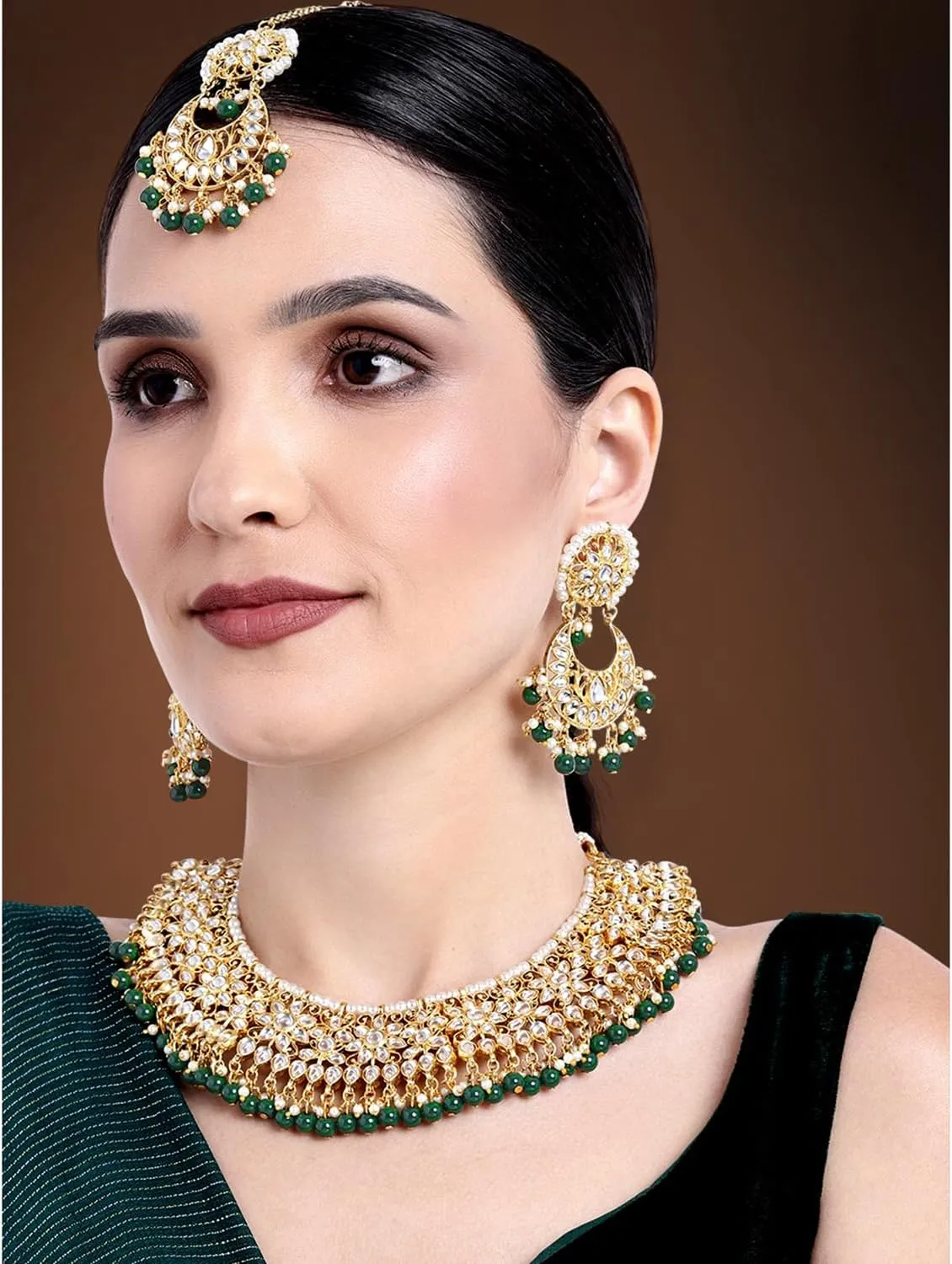 Aheli Wedding & Party Wear Faux Kundan Necklace Earrings with Maang Tikka Indian Traditional Bollywood Jewelry Set Gift for Women