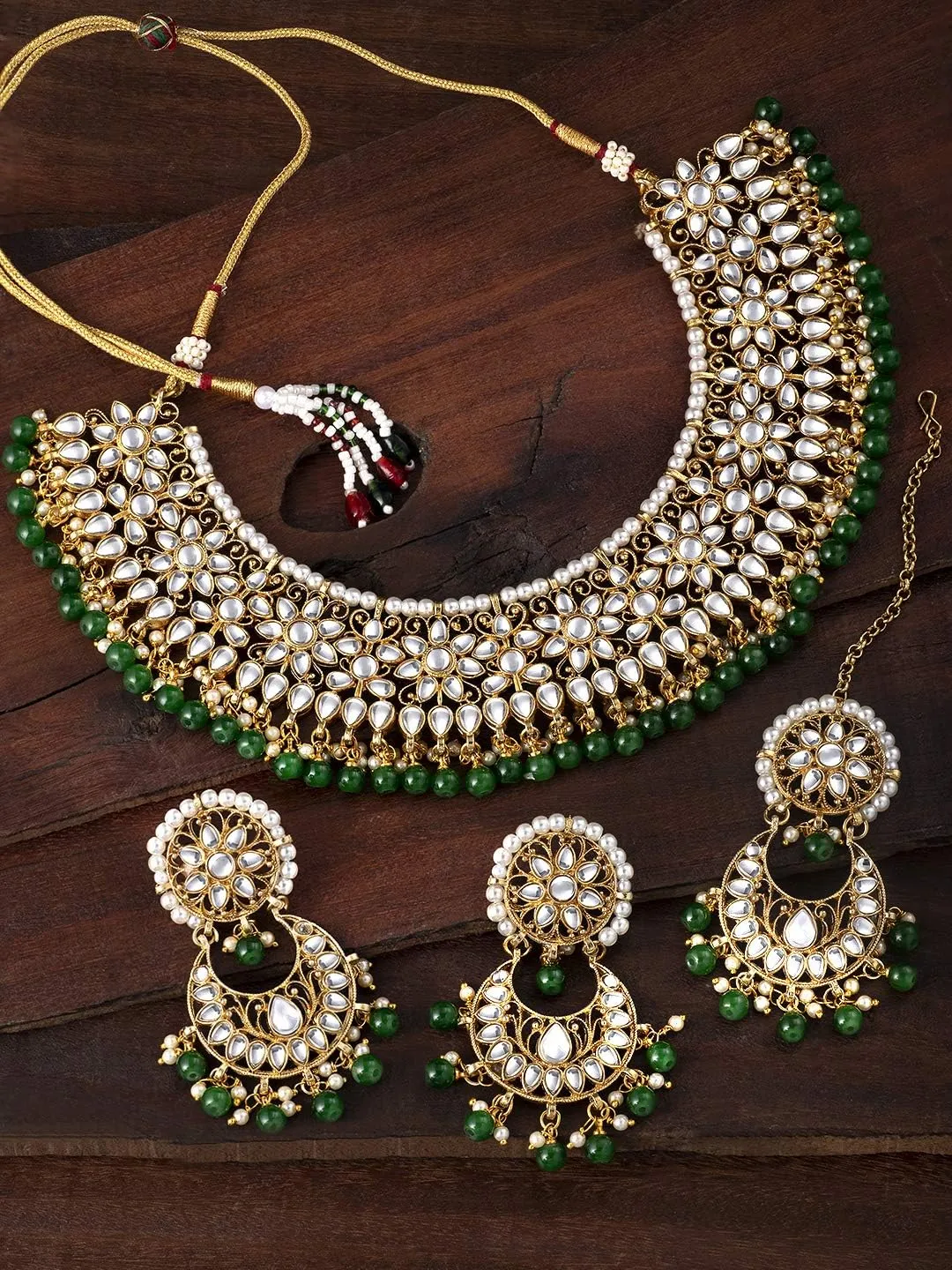 Aheli Wedding & Party Wear Faux Kundan Necklace Earrings with Maang Tikka Indian Traditional Bollywood Jewelry Set Gift for Women
