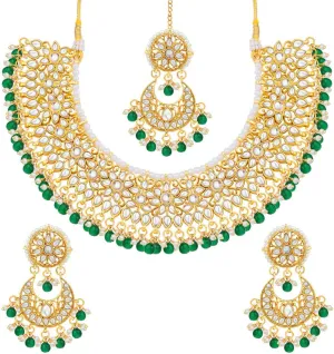 Aheli Wedding & Party Wear Faux Kundan Necklace Earrings with Maang Tikka Indian Traditional Bollywood Jewelry Set Gift for Women