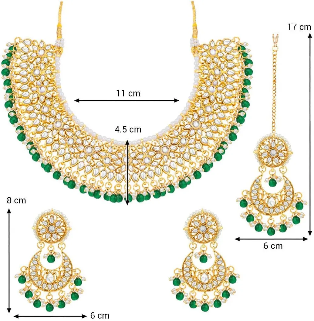Aheli Wedding & Party Wear Faux Kundan Necklace Earrings with Maang Tikka Indian Traditional Bollywood Jewelry Set Gift for Women