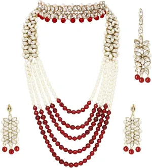 Aheli Wedding Party Wear Bridal Jewellery Choker Long Pearl Necklace Earrings Maang Tikka Indian Traditional Set Gift for Women