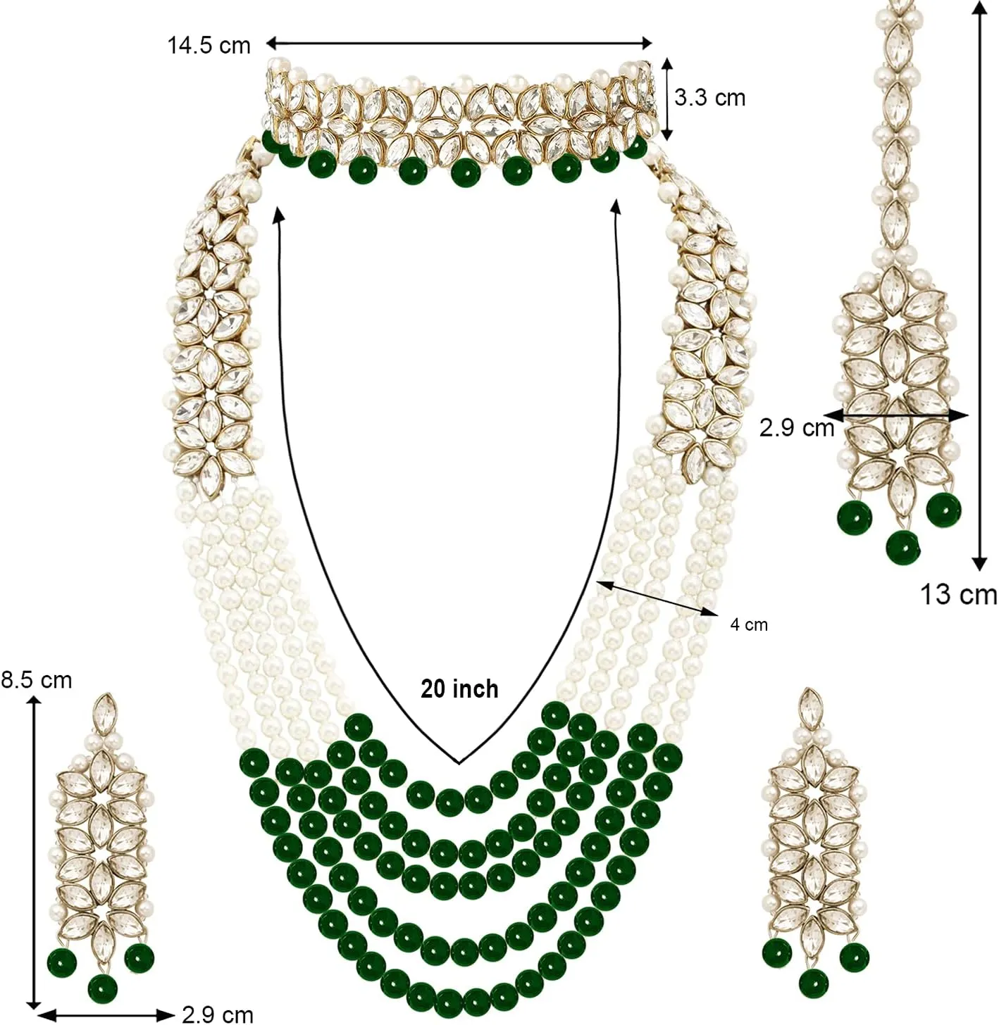 Aheli Wedding Party Wear Bridal Jewellery Choker Long Pearl Necklace Earrings Maang Tikka Indian Traditional Set Gift for Women