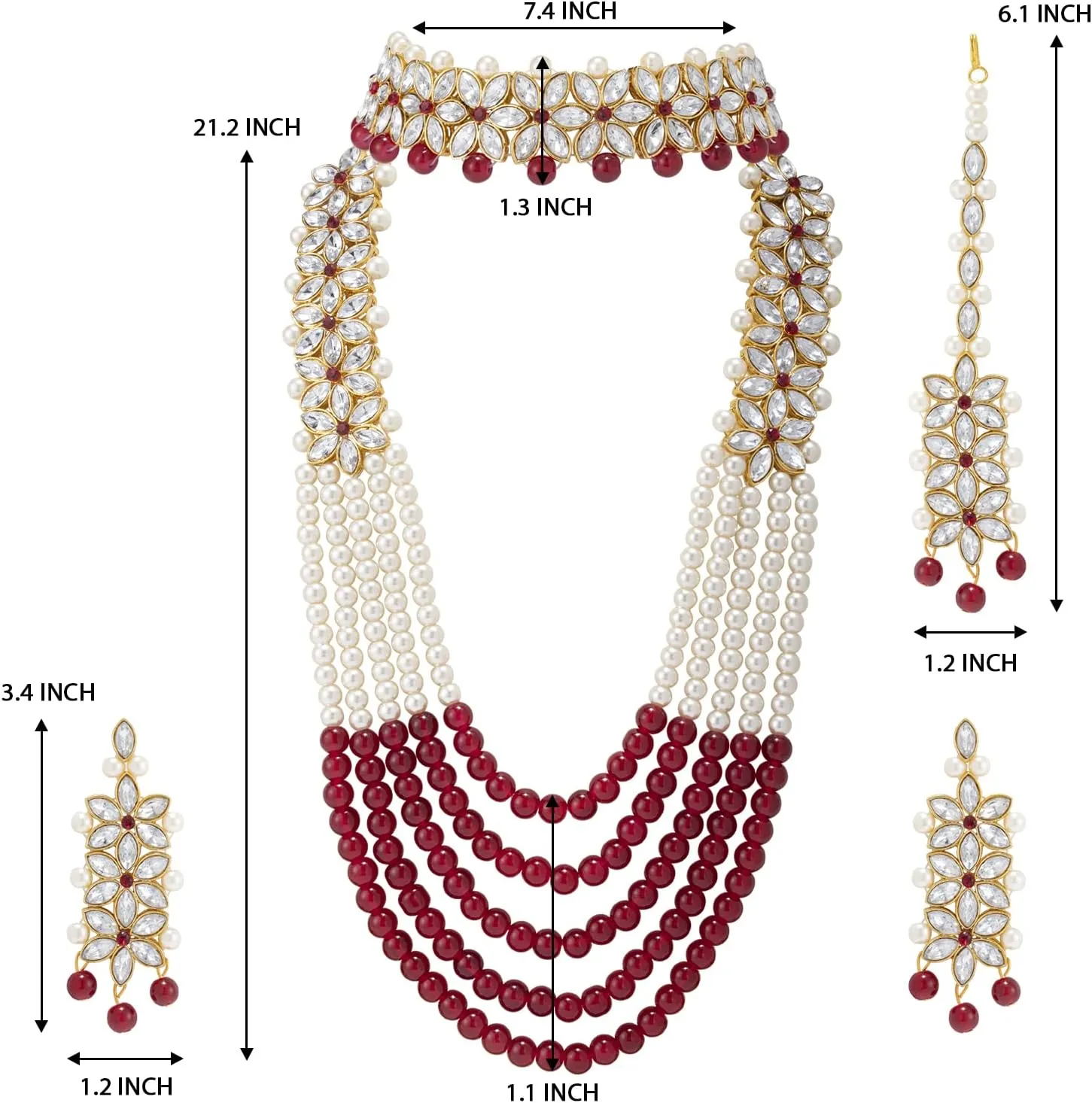 Aheli Wedding Party Wear Bridal Jewellery Choker Long Pearl Necklace Earrings Maang Tikka Indian Traditional Set Gift for Women