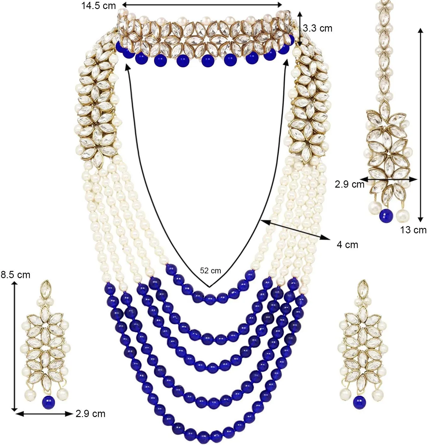 Aheli Wedding Party Wear Bridal Jewellery Choker Long Pearl Necklace Earrings Maang Tikka Indian Traditional Set Gift for Women