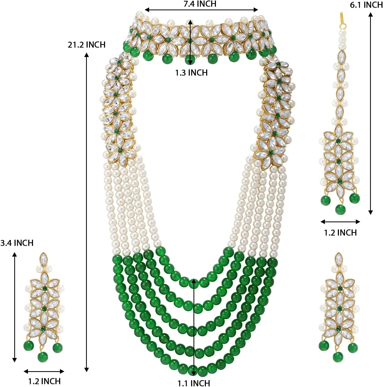 Aheli Wedding Party Wear Bridal Jewellery Choker Long Pearl Necklace Earrings Maang Tikka Indian Traditional Set Gift for Women