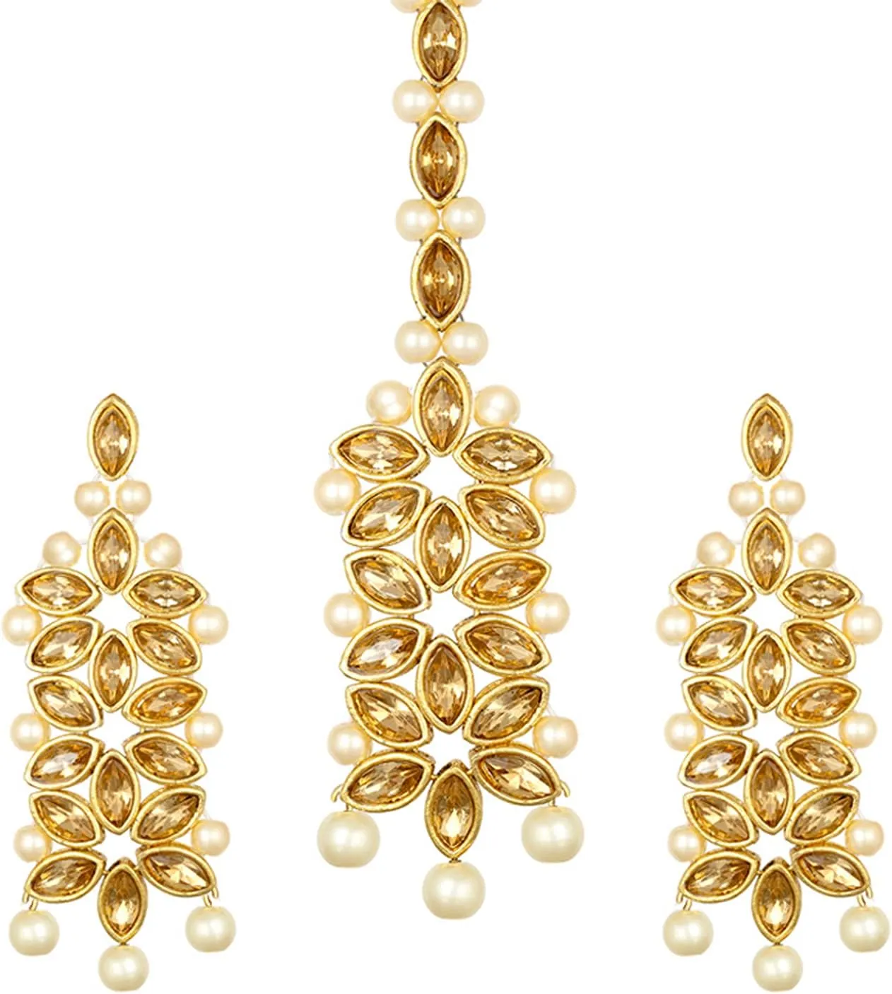 Aheli Wedding Party Wear Bridal Jewellery Choker Long Pearl Necklace Earrings Maang Tikka Indian Traditional Set Gift for Women