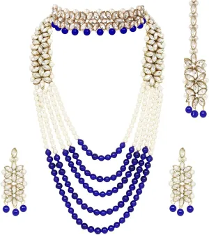 Aheli Wedding Party Wear Bridal Jewellery Choker Long Pearl Necklace Earrings Maang Tikka Indian Traditional Set Gift for Women