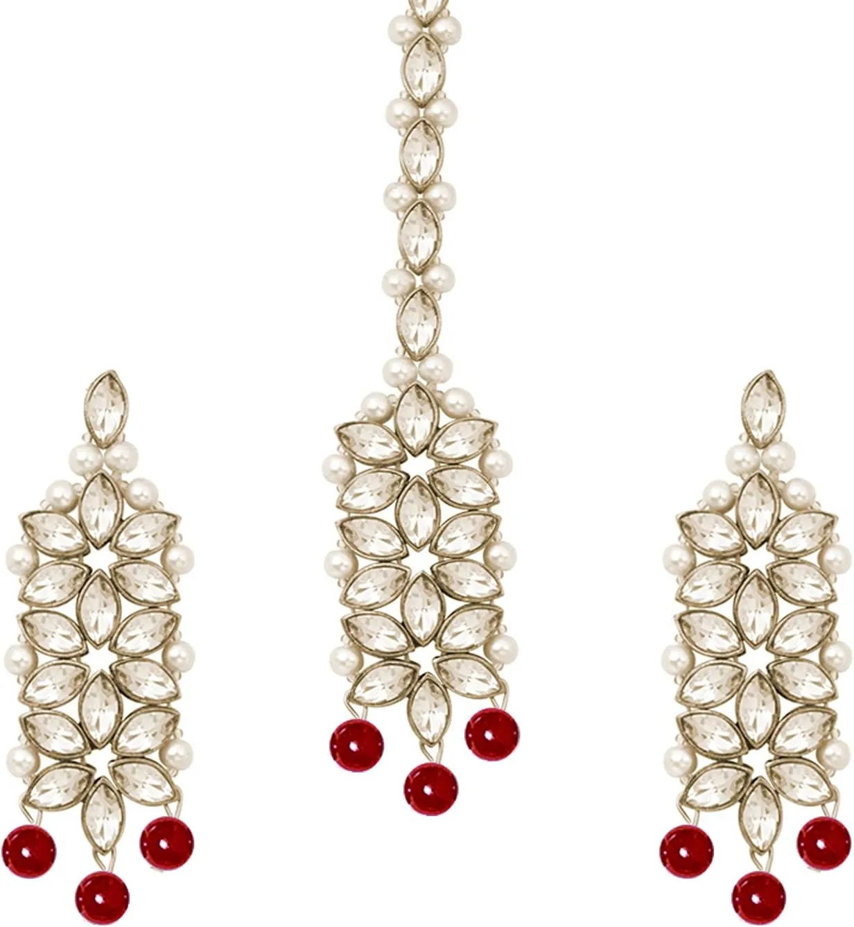 Aheli Wedding Party Wear Bridal Jewellery Choker Long Pearl Necklace Earrings Maang Tikka Indian Traditional Set Gift for Women