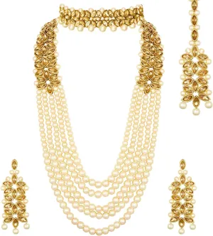 Aheli Wedding Party Wear Bridal Jewellery Choker Long Pearl Necklace Earrings Maang Tikka Indian Traditional Set Gift for Women