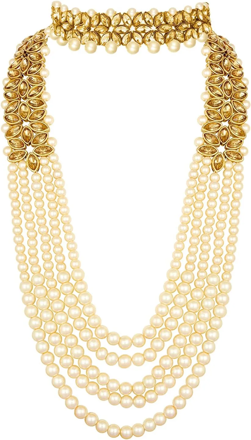 Aheli Wedding Party Wear Bridal Jewellery Choker Long Pearl Necklace Earrings Maang Tikka Indian Traditional Set Gift for Women