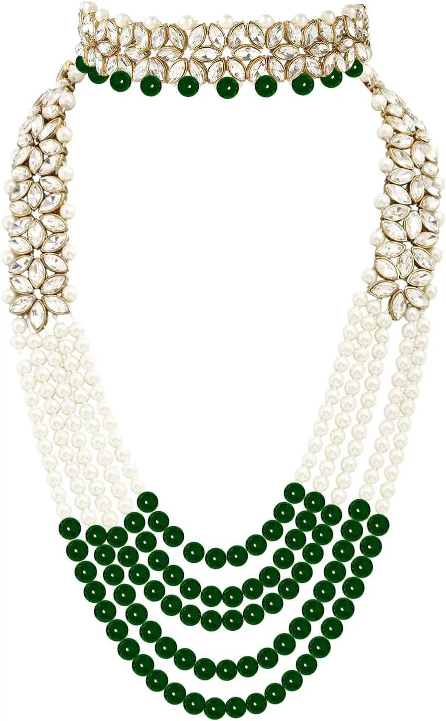 Aheli Wedding Party Wear Bridal Jewellery Choker Long Pearl Necklace Earrings Maang Tikka Indian Traditional Set Gift for Women