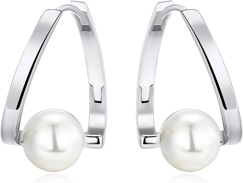 AiliFe Pearl Hoop Earrings, Gold Plated Pearl Earrings for Women Trendy, Drop Dangle Earrings Jewelry for Wedding Dainty (Gold/Silver)