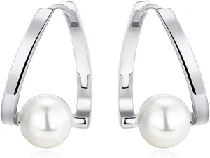 AiliFe Pearl Hoop Earrings, Gold Plated Pearl Earrings for Women Trendy, Drop Dangle Earrings Jewelry for Wedding Dainty (Gold/Silver)