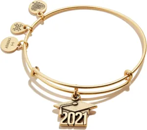Alex and Ani Connections Expandable Bangle for Women, 2021 Graduation Cap Charm, Rafaelian Gold Finish, 2 to 3.5 in