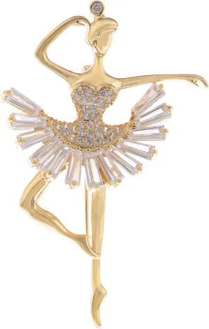 Alilang Fashion Gold Elegant Ballerina Dancing Women Crystal Rhinestone Brooch Pin Cubic Zirconia