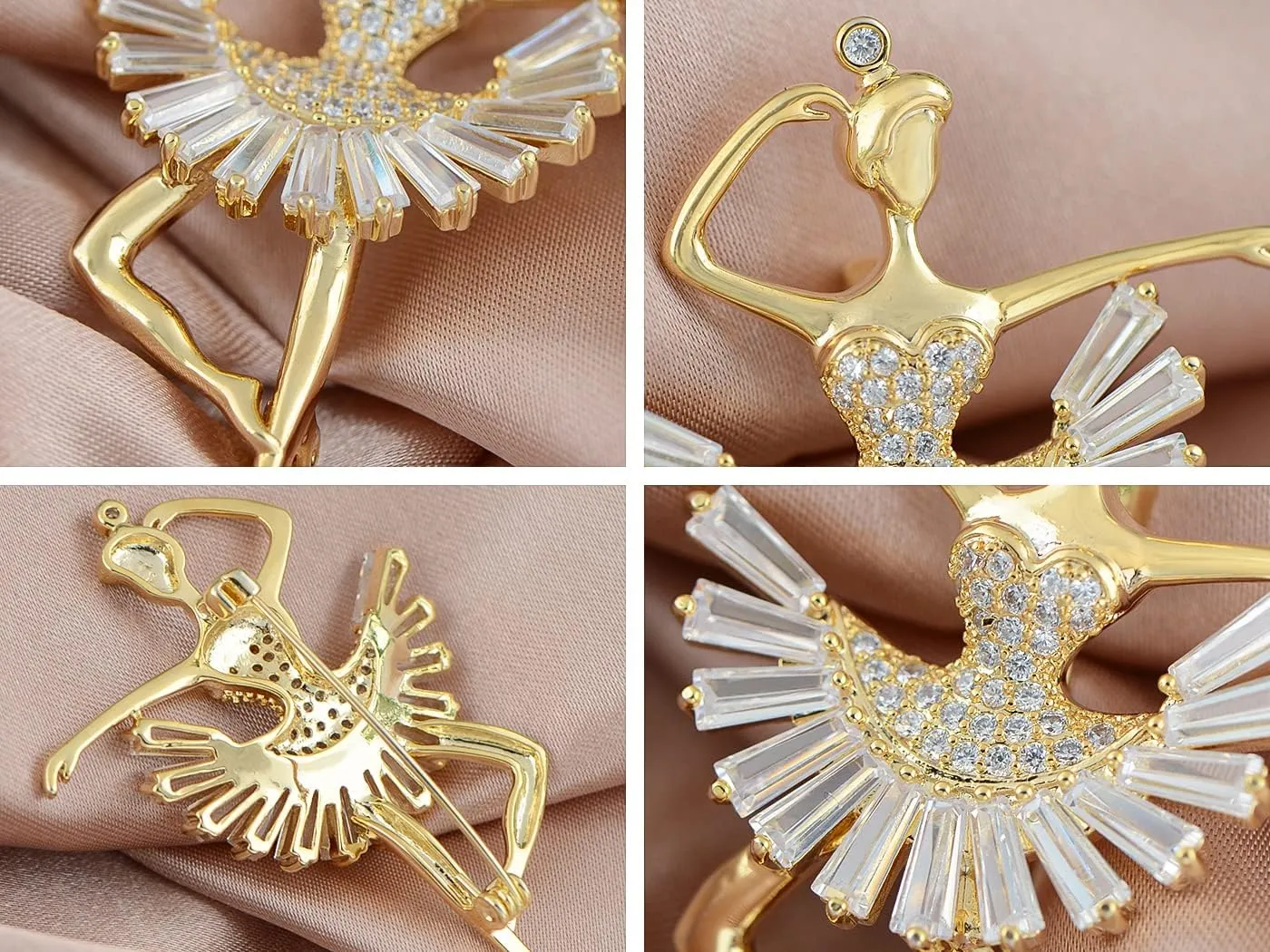 Alilang Fashion Gold Elegant Ballerina Dancing Women Crystal Rhinestone Brooch Pin Cubic Zirconia