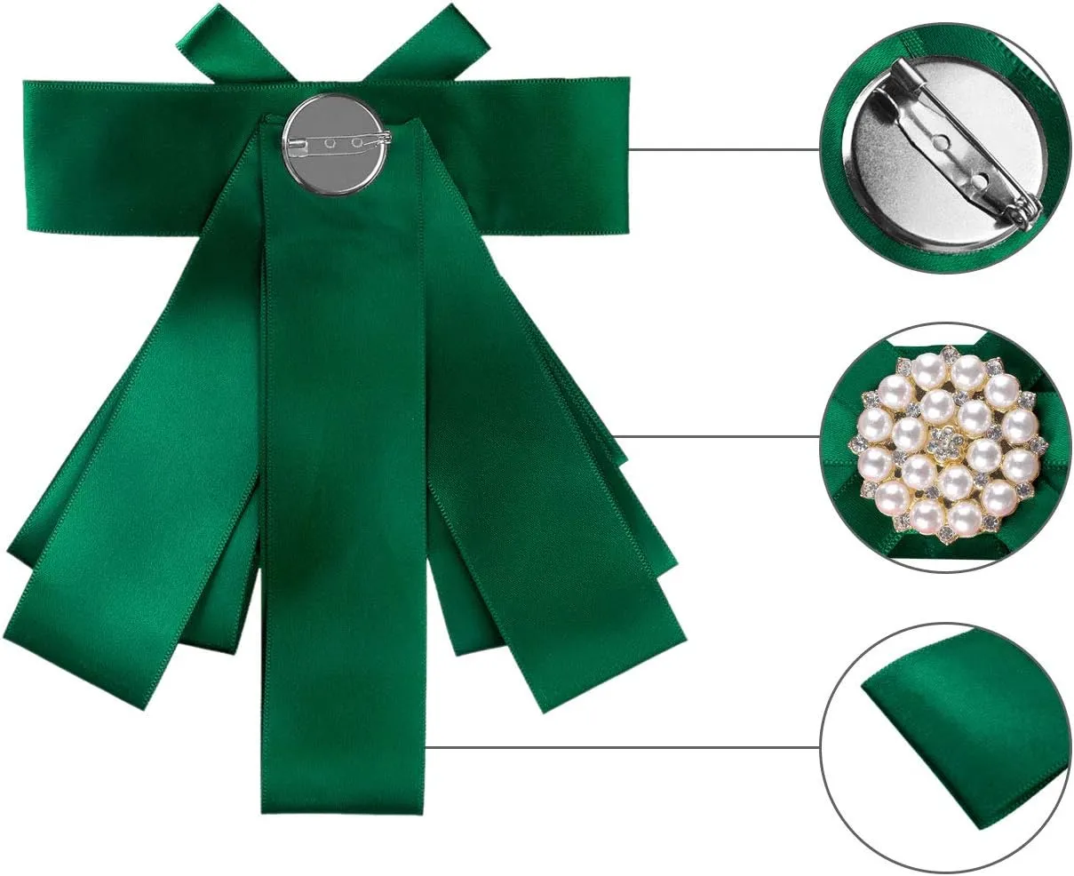 Allegra K Women's Pre-tied Bowknot Beads Bow Tie Elegant Large Ribbon Brooch