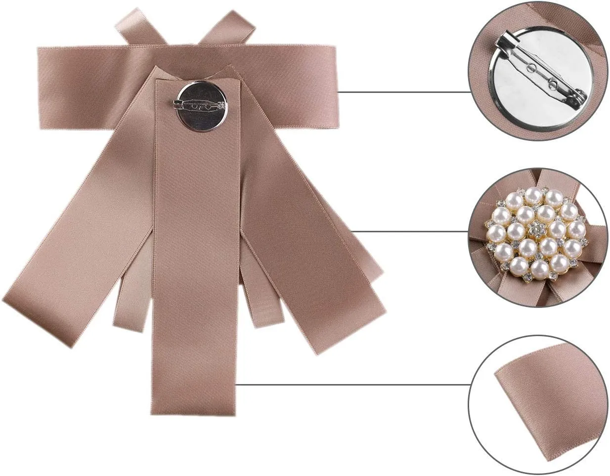 Allegra K Women's Pre-tied Bowknot Beads Bow Tie Elegant Large Ribbon Brooch