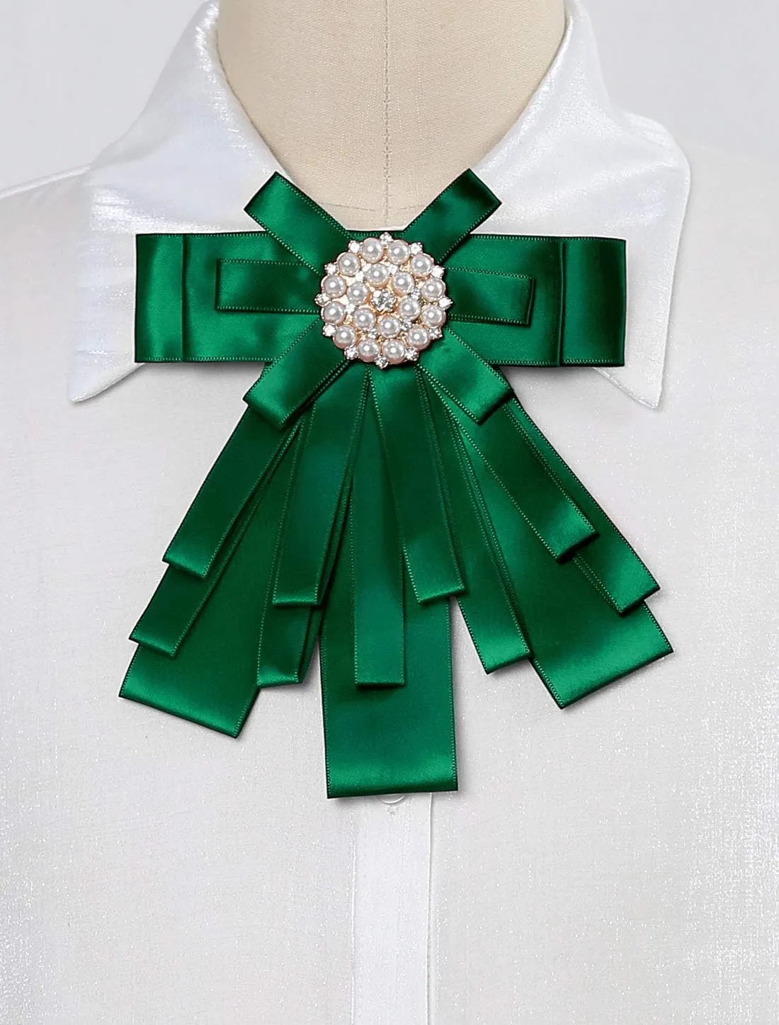 Allegra K Women's Pre-tied Bowknot Beads Bow Tie Elegant Large Ribbon Brooch