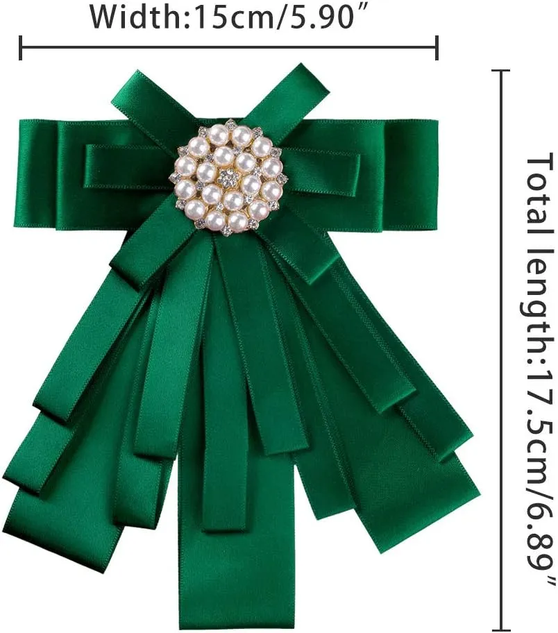 Allegra K Women's Pre-tied Bowknot Beads Bow Tie Elegant Large Ribbon Brooch