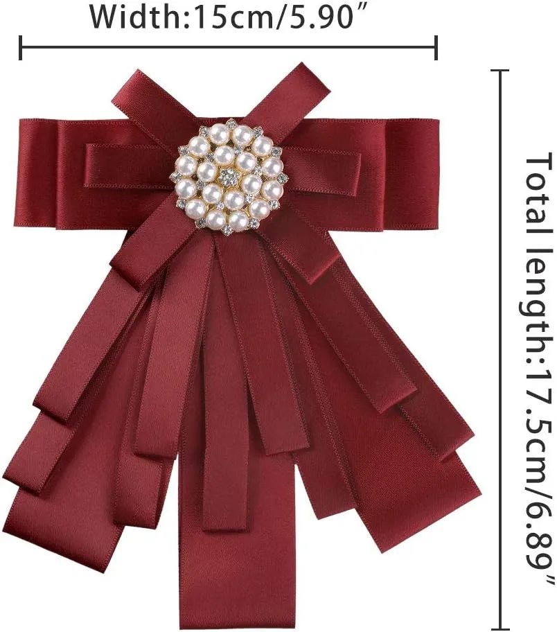 Allegra K Women's Pre-tied Bowknot Beads Bow Tie Elegant Large Ribbon Brooch