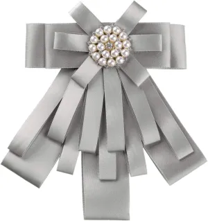 Allegra K Women's Pre-tied Bowknot Beads Bow Tie Elegant Large Ribbon Brooch