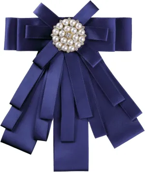 Allegra K Women's Pre-tied Bowknot Beads Bow Tie Elegant Large Ribbon Brooch