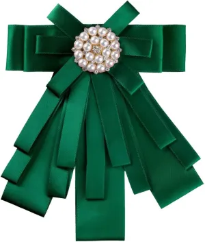 Allegra K Women's Pre-tied Bowknot Beads Bow Tie Elegant Large Ribbon Brooch