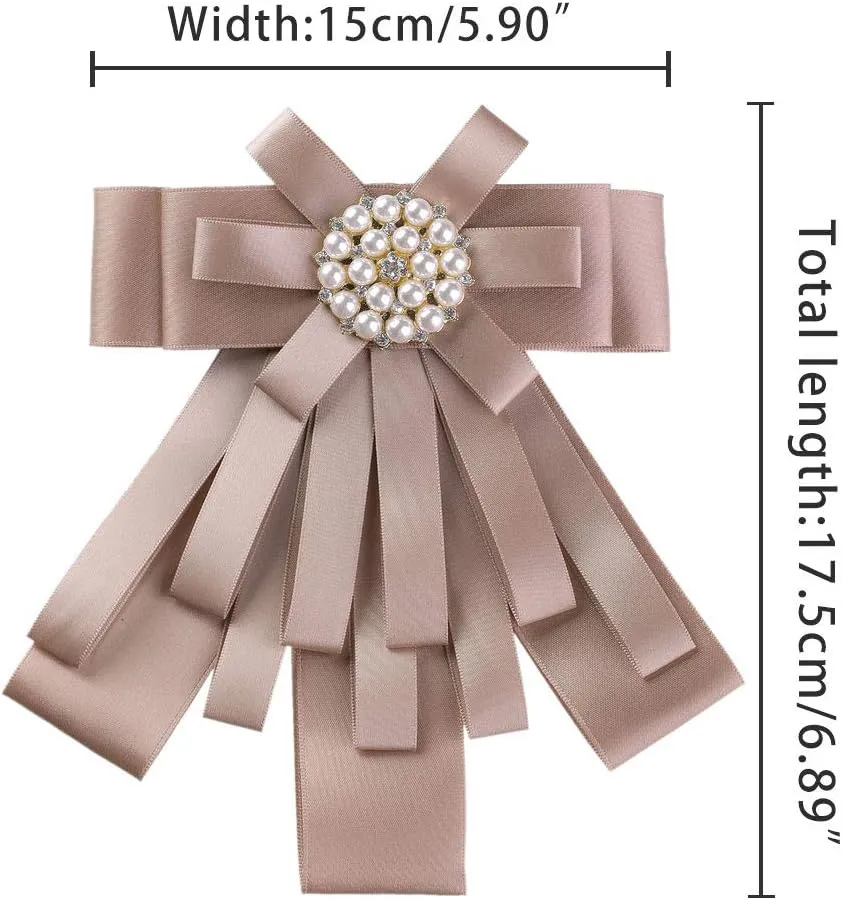 Allegra K Women's Pre-tied Bowknot Beads Bow Tie Elegant Large Ribbon Brooch
