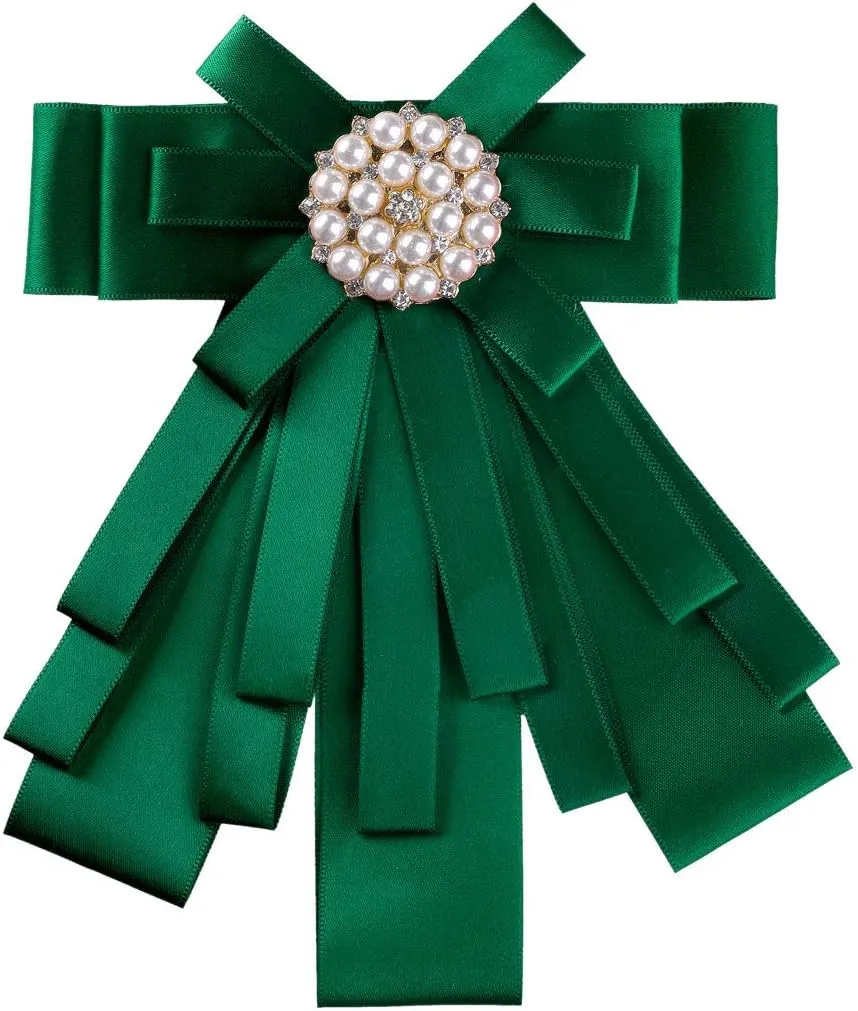 Allegra K Women's Pre-tied Bowknot Beads Bow Tie Elegant Large Ribbon Brooch