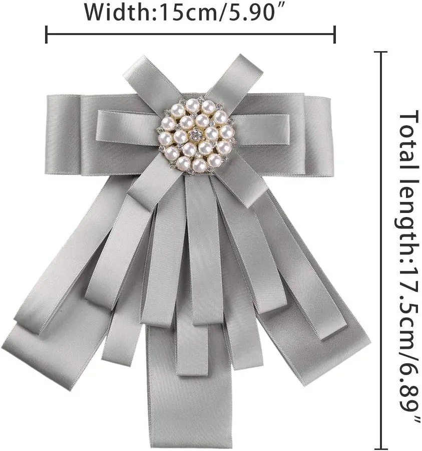 Allegra K Women's Pre-tied Bowknot Beads Bow Tie Elegant Large Ribbon Brooch